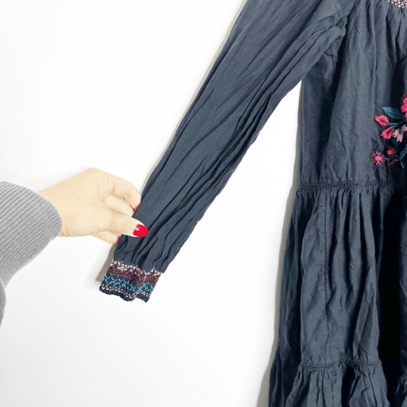 Free People Sun Beams Bardot Embroidered Dress black floral womens size small S - Picture 4 of 9